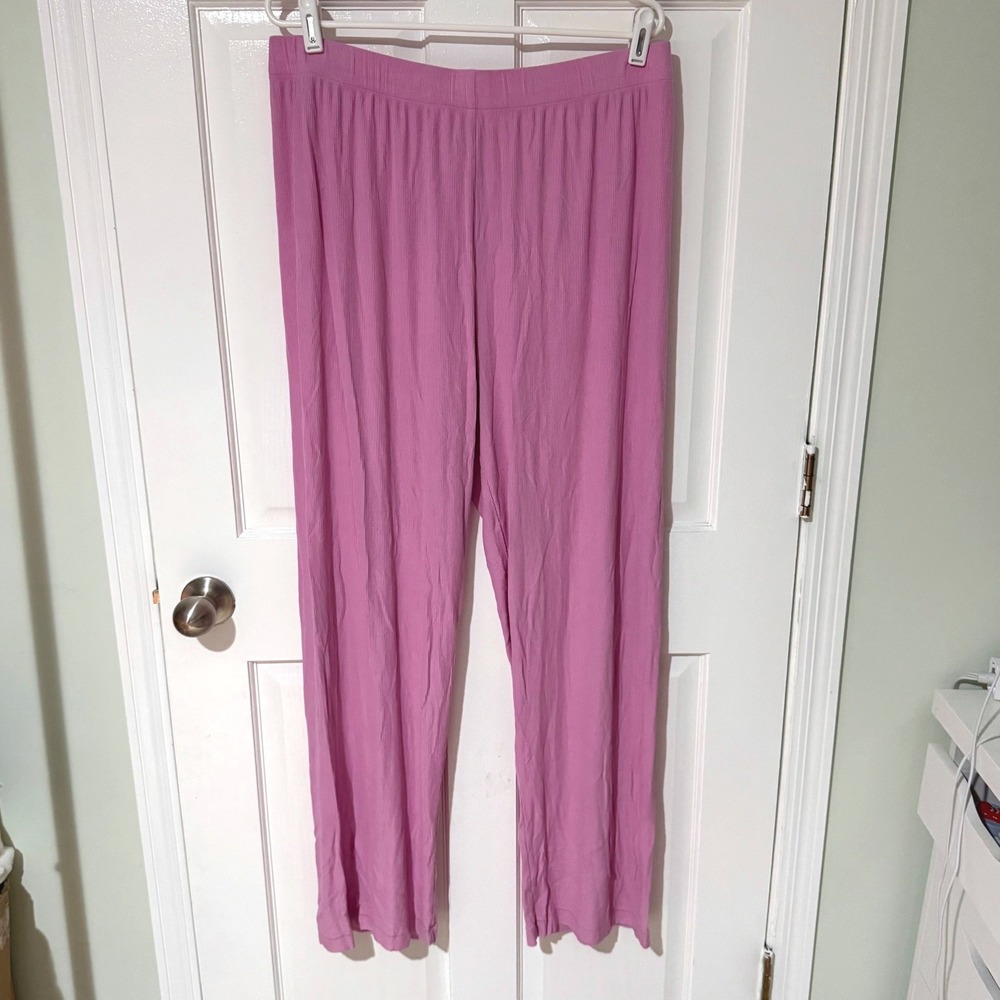 SKIMS Ribbed Modal Lounge Pants Orchid Pink Wide Leg Sleepwear Womens XL